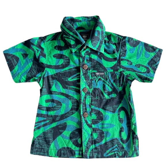 Tanoa Boys Button Down Aloha Shirt Size 2T Green Black - Picture 1 of 3